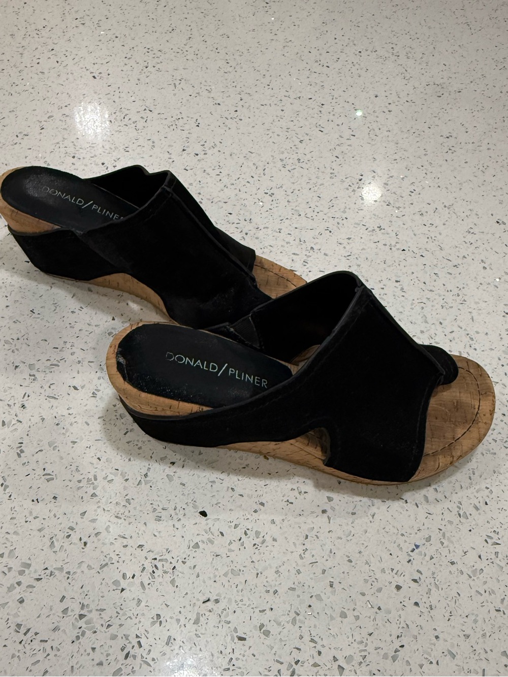Donald J. Pliner Black Suede Cork Wedge Mules